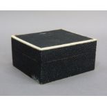 An Art Deco style black stained shagreen cigarette box with ivory edge to the top, 11.5cm wide