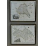 Two maps of York, hand coloured engraved plates, 64cm x 80cm, gilt and black frames