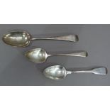 An Early George III bottom marked Old English pattern table spoon, by I L London 1739; together with