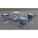 An Adams Tokyo pattern cylindrical mug with Angular handle decorated in underglazed blue with