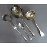 Miscellaneous silver cutlery and a napkin ring, various dates and makers, approximate weight 6oz