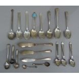 A small quantity of silver including, teaspoons, forks, etc, various dates and makers, approximate