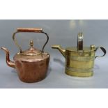 A Victorian copper kettle with strapwork handle and scrolling spout, the cover with acorn finial,