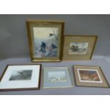 Five prints After Archibald Thorburn, birds including shell ducks, snipe etc, variously framed,