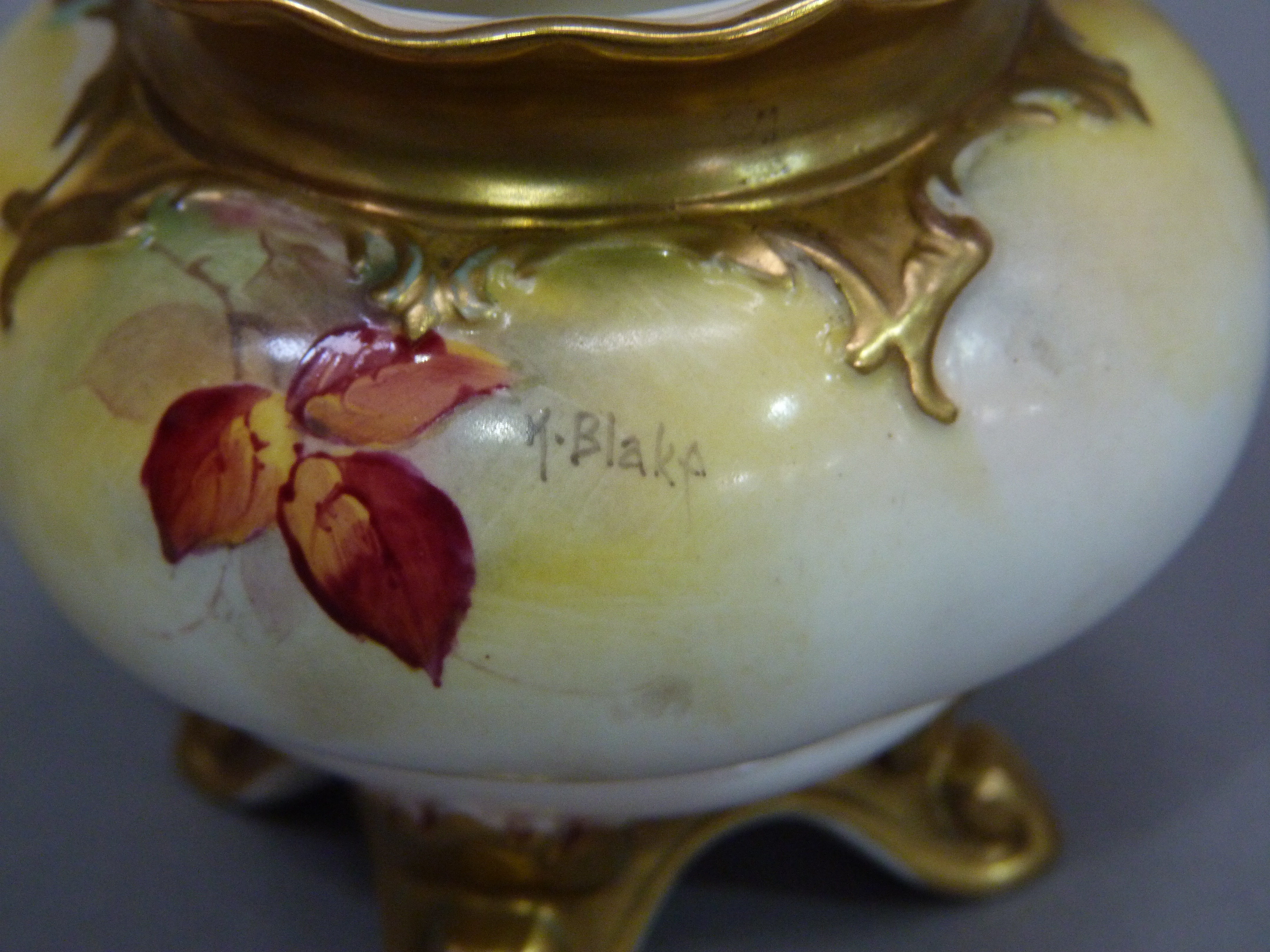 A Royal Worcester compressed globular fluted vase decorated with brambles, leafage and blossom on - Image 2 of 4