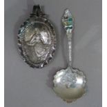 An enamel and sterling silver spoon, the terminal inscribed Ottawa; together with a fragment of