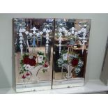 A pair of late Victorian/Edwardian decorative mirrors each with bevelled edge engraved and painted