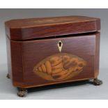 A George III partridge wood tea caddy of canted rectangular form, the hinged lid and front inlaid