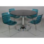 Calligaris, Italy, a set of four L'Eau blue ripple moulded clear hard plastic and chrome tubular