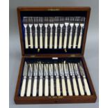 A set of twelve Walker and Hall tea knives and forks, cased