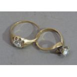 Two 9ct gold single stone cubic zirconia set dress rings, total approximate weight 4gm