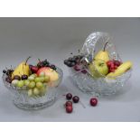 A collection of vintage fake fruit including apples, pears, cherries, grapes, banana and bilberries