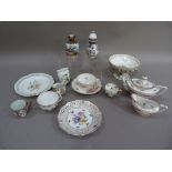 A quantity of decorative continental porcelain including ribbon plate, pedestal circular sweet
