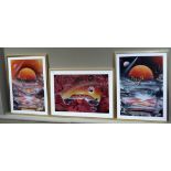 Darren Germain - a set of three pictures, Australian landscape, moonlit and sunlit fantasy scenes,