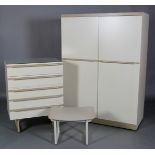Uniflex International Furniture, a two tone cream two door wardrobe and five drawer chest with bar