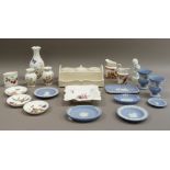 A Royal Creamware desk standish, pair of Aynsley hexagonal vases and one other, a quantity of