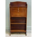 An Edwardian Sheraton revival mahogany secretaire a abbatant with three quarter gallery, the fall