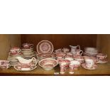 A large quantity of Masons Vista pottery, breakfast and tea ware, transfer printed in rose pink