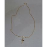 A 9ct gold cross hung on a faceted belcher link chain in 9ct gold, approximate length 50cm , total