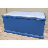 A blue painted pine box, 102cm wide