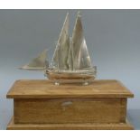 A mid 20th century ship model in Maltese silver, the two masted Mediterranean open fishing boat