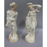 A pair of late 19th/early 20th century bisque porcelain figures of a gallant and his companion,