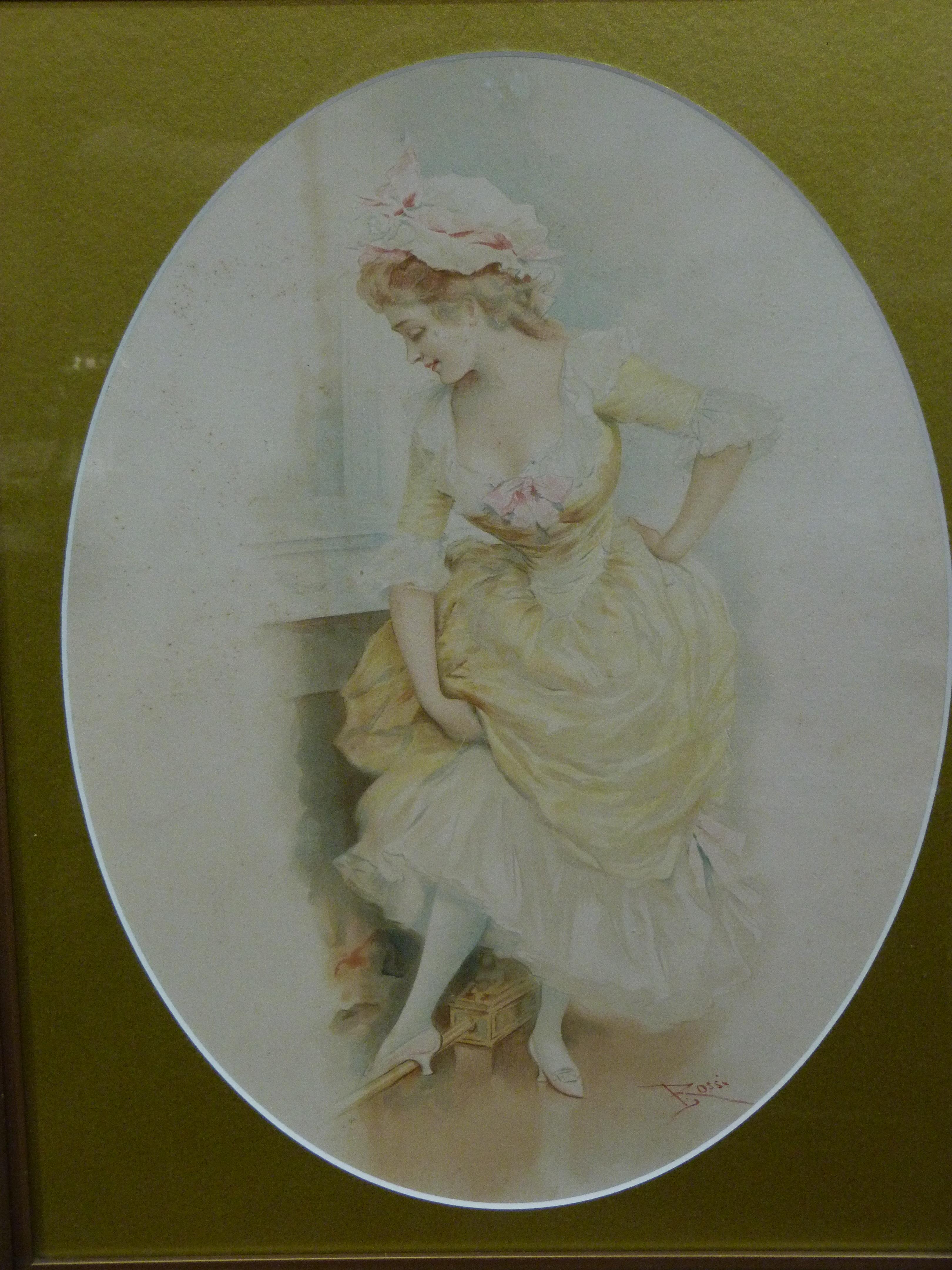 Rossi - a pair of colour mezzatints of young women, ovals, 45cm x 33cm, gilt framed - Image 3 of 3