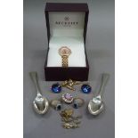 An Accurist lady's quartz wristwatch in rolled gold case with colourless paste set bezel in original