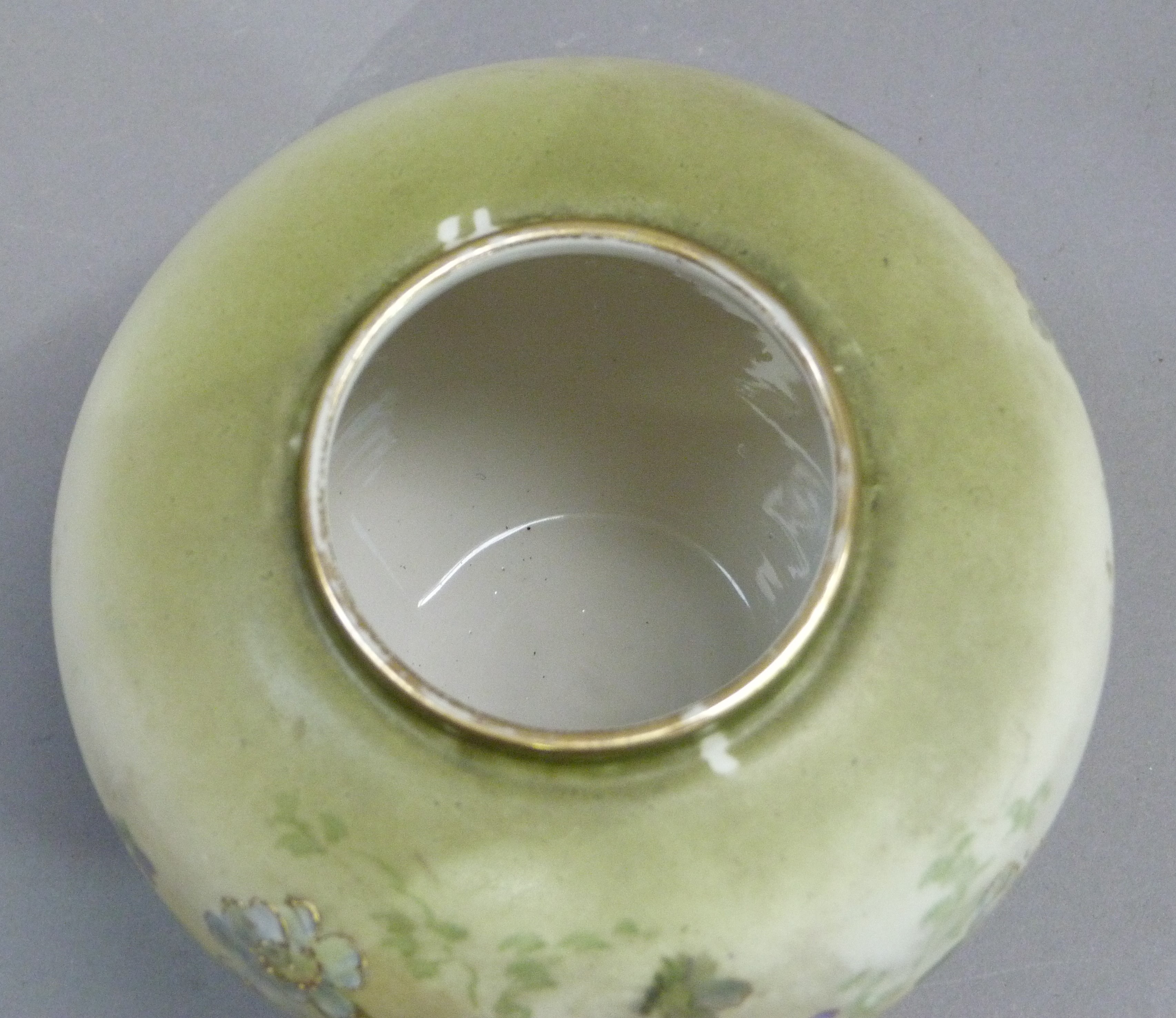 A Royal Vienna pot pourri vase and cover, the shaded green ground printed and enamelled with - Image 3 of 4