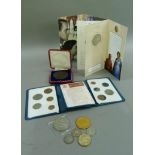 2 x Elizabeth II commemorative five pound coins, 1 x two pound coin, 2 x First Decimal sets, 3 x