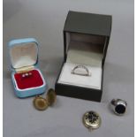 A small collection of costume jewellery including a sapphire set silver and 9ct gold eternity