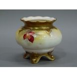 A Royal Worcester compressed globular fluted vase decorated with brambles, leafage and blossom on