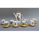 A late 1960s early 1970s Meakin coffee service with apple and pear decoration on a white ground