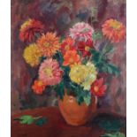 ARR PHILIP NAVIASKY (1894-1983) 'Chrysanthemums' still life of blooms in yellow, orange and red,