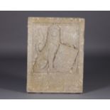 A KING GEORGE V FIELD COMMEMORATIVE STONE PLAQUE, rectangular, carved with a lion and shield, 61cm x