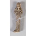 AN EGYPTIAN CLAY USHABTI possibly Osiris, well moulded face and head, his chest impressed with '