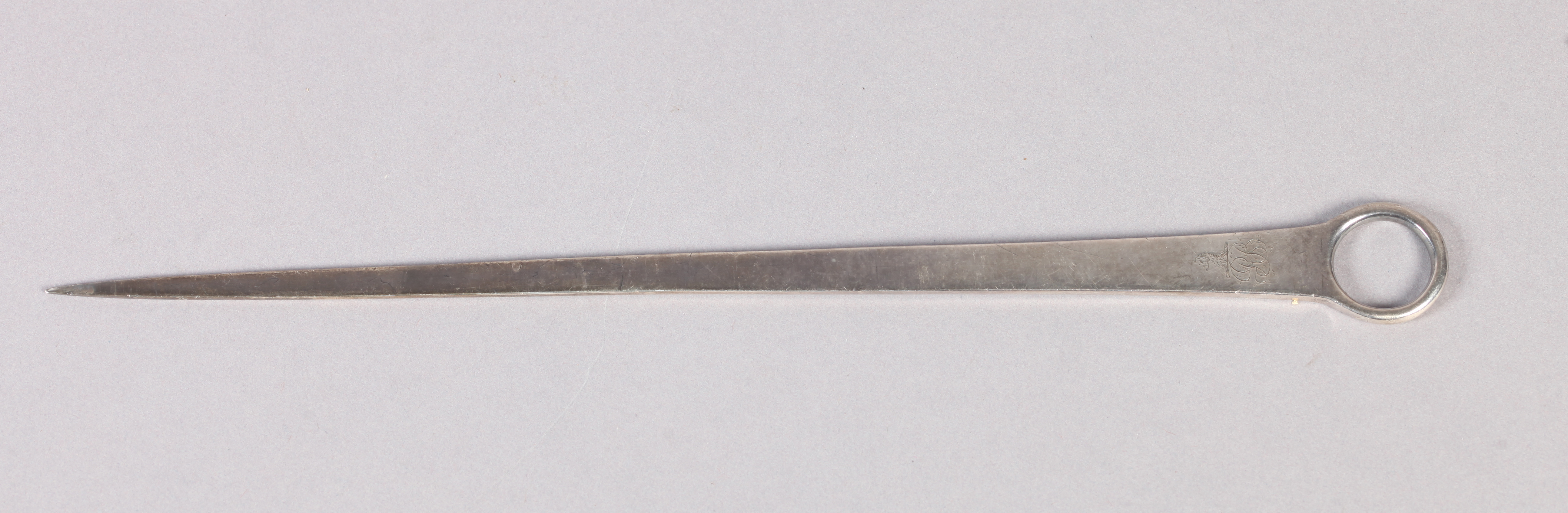 A GEORGE III SILVER MEAT SKEWER WITH LOOP HANDLE, London 1792, Richard Crossley, approximately 3oz