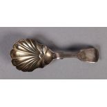 A VICTORIAN SILVER CADDY SPOON, fiddle pattern with shell bowl, Newcastle 1862, maker's mark Gowland