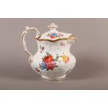 A RIDGWAY ROSETTE MOULDED CHINA JUG AND COVER c.1820, polychrome painted with sprays of flowers