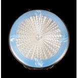 A SILVER AND ENAMEL POWDER COMPACT by Joseph Gloster Ltd c.1947, the pale blue and translucent