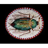 AN EARLY 19TH MICRO MOSAIC PLAQUE the polychrome image of a cicado collet set within an oval base