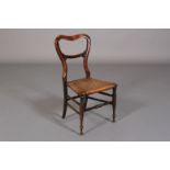 A CHILD'S MID 19TH CENTURY FAUX ROSEWOOD AND CANE SEATED SINGLE CHAIR the waisted back with tie