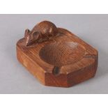 A THOMPSON OF KILBURN' MOUSEMAN' ENGLISH OAK ASHTRAY, rectangular, carved in relief with a mouse;