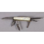 J.A HENCHELS, SOLINGEN - a late 19th century mother of pearl faced nine tool pocket knife, steel