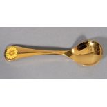 GEORG JENSEN, a .925 silver gilt year spoon for 1973 with corn marigold motif in yellow enamel, 15cm