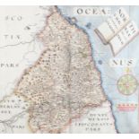 CAMDENS BRITANNIA 1607 - Christopherus Saxton map of Northumbriae, hand coloured engraved plate,