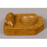 A THOMPSON OF KILBURN 'MOUSEMAN' ENGLISH OAK ASHTRAY, rectangular carved in relief with a mouse,