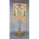 A VICTORIAN GILTWOOD AND GESSO POLE SCREEN, with acanthus wrapped fluted baluster column above