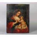 19TH CENTURY SCHOOL Virgin Mary and Child, three quarter length, sitting beside a column, oil on