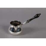 A GEORGE III SILVER BRANDY PAN with turned ebony side handle, London 1787, Walter Brind. See